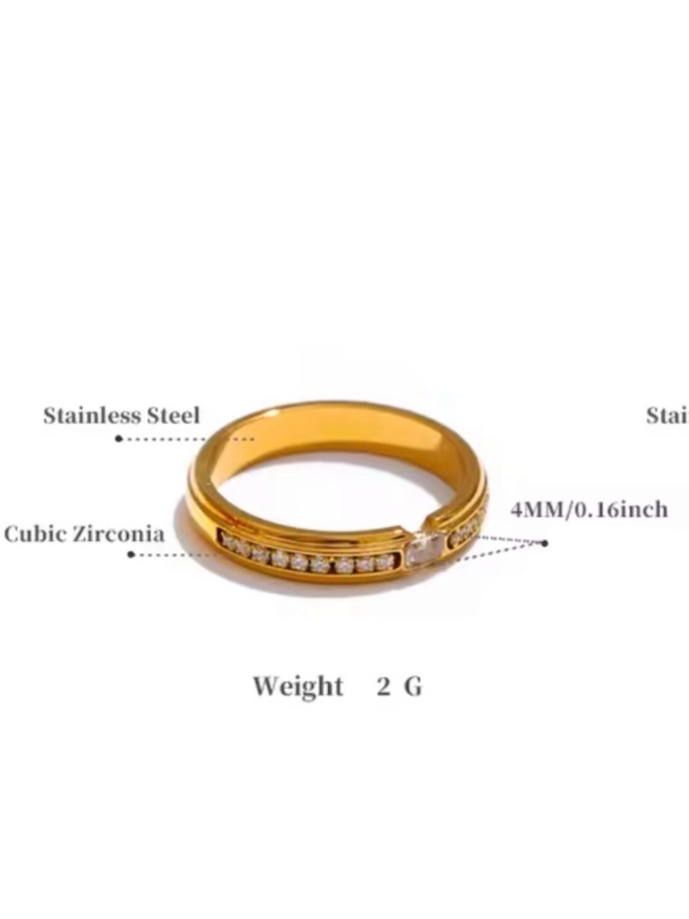 18K Gold Stainless Steel Ring with Crystal Accents SIZE 8 - Picture 3 of 7